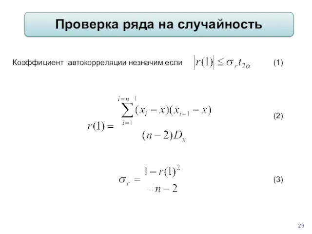 (1) (2) (3) Коэффициент автокорреляции незначим если