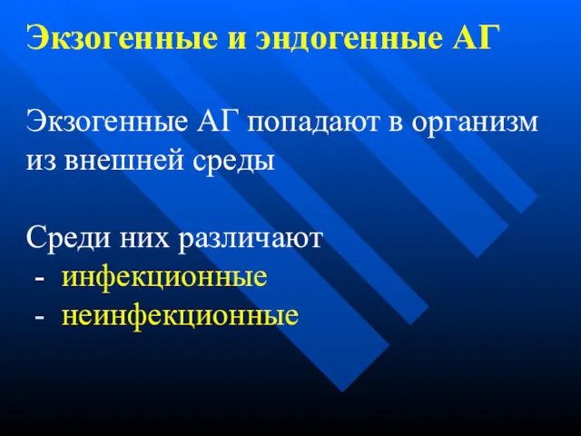 Экзогенные и эндогенные АГ Экзогенные АГ попадают в организм из