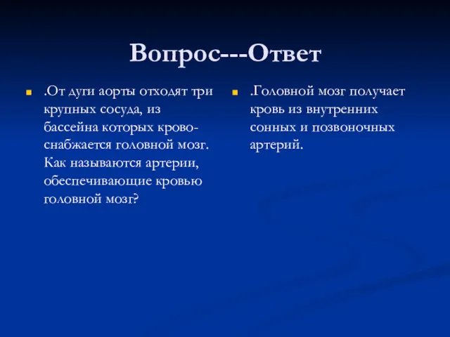 Вопрос---Ответ .От дуги аорты отходят три крупных сосуда, из бассейна