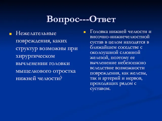 Вопрос---Ответ Нежелательные повреждения, каких структур возможны при хирургическом вычленении головки