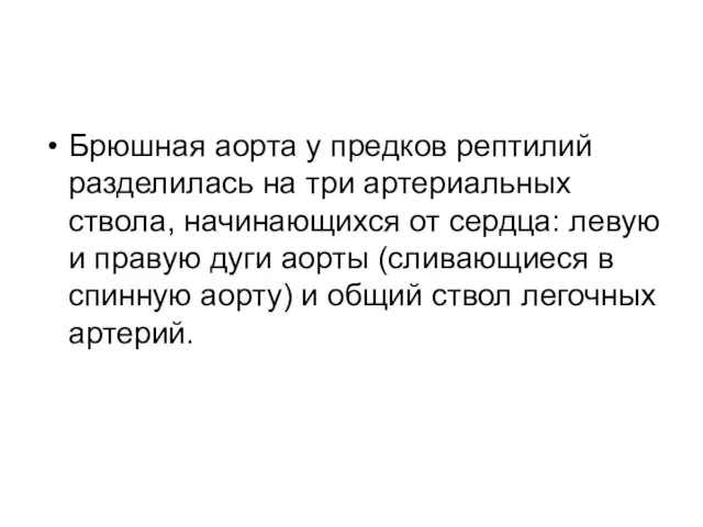 Брюшная аорта у предков рептилий разделилась на три артериальных ствола,