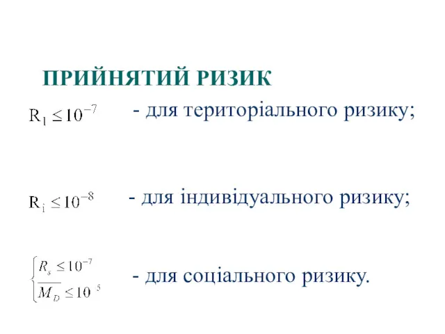 ПРИЙНЯТИЙ РИЗИК - для територіального ризику; - для індивідуального ризику; - для соціального ризику.