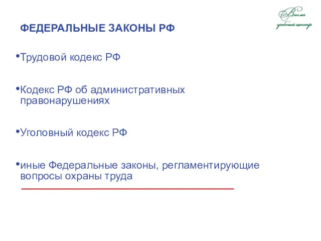 ФЕДЕРАЛЬНЫЕ ЗАКОНЫ РФ Трудовой кодекс РФ Кодекс РФ об административных