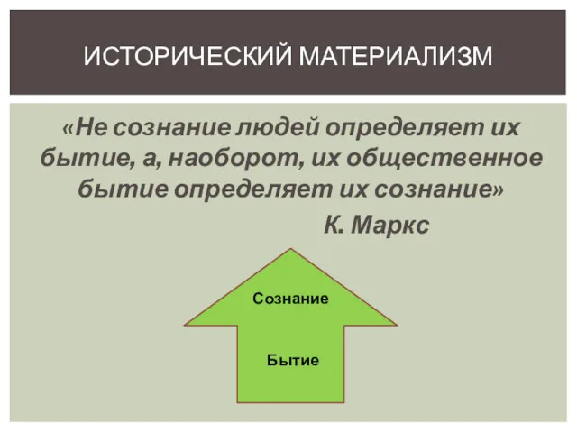 «Не сознание людей определяет их бытие, а, наоборот, их общественное