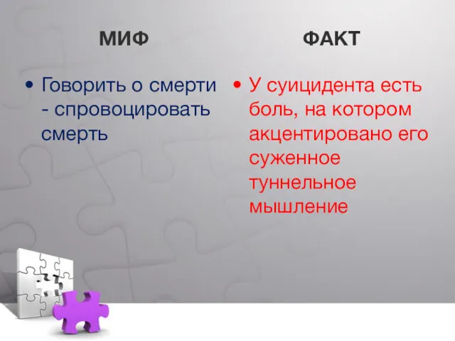 Говорить о смерти - спровоцировать смерть ФАКТ У суицидента есть боль, на котором