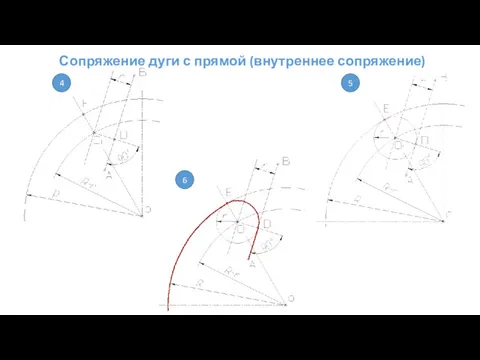 Сопряжение дуги с прямой (внутреннее сопряжение) 4 5 6