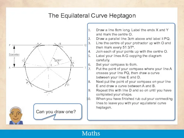 The Equilateral Curve Heptagon Draw a line 8cm long. Label