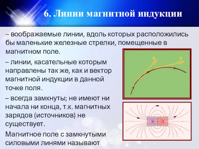 6. Линии магнитной индукции – воображаемые линии, вдоль которых расположились