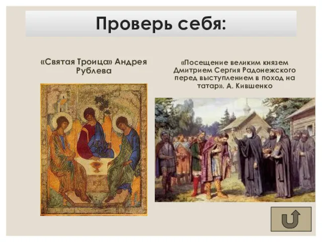 Проверь себя: «Святая Троица» Андрея Рублева «Посещение великим князем Дмитрием