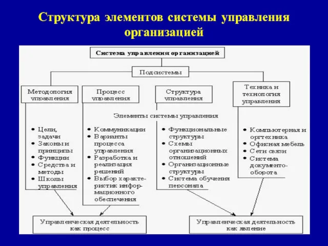 Структура элементов системы управления организацией