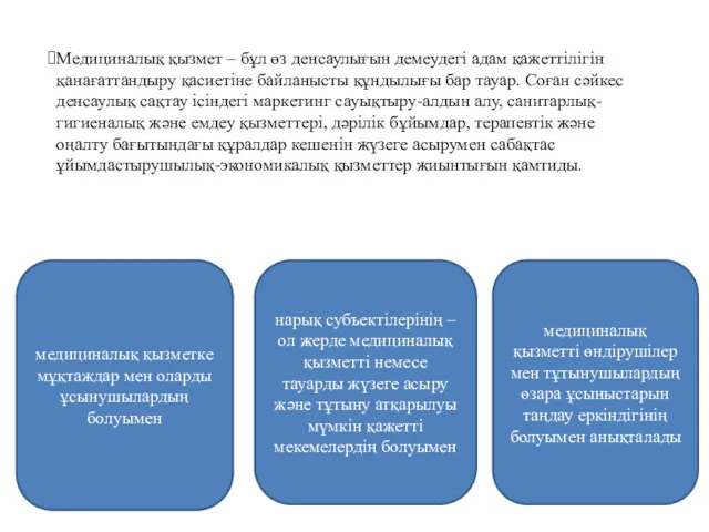 медициналық қызметке мұқтаждар мен оларды ұсынушылардың болуымен нарық субъектілерінің –