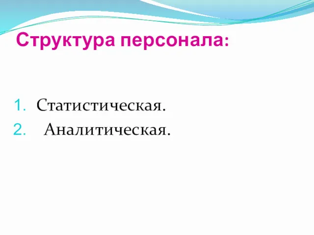 Структура персонала: Статистическая. Аналитическая.