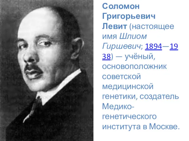 Соломон Григорьевич Левит (настоящее имя Шлиом Гиршевич; 1894—1938) — учёный,