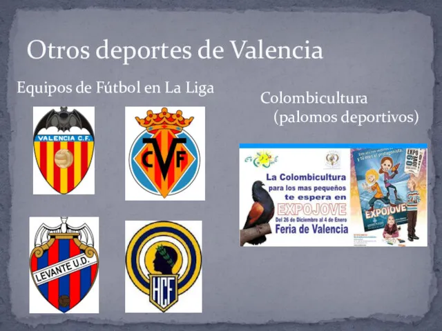 Otros deportes de Valencia Equipos de Fútbol en La Liga Colombicultura (palomos deportivos)