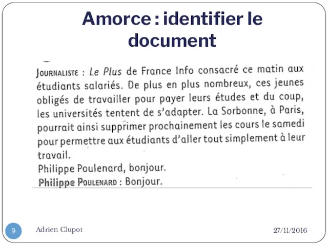 Amorce : identifier le document 27/11/2016 Adrien Clupot