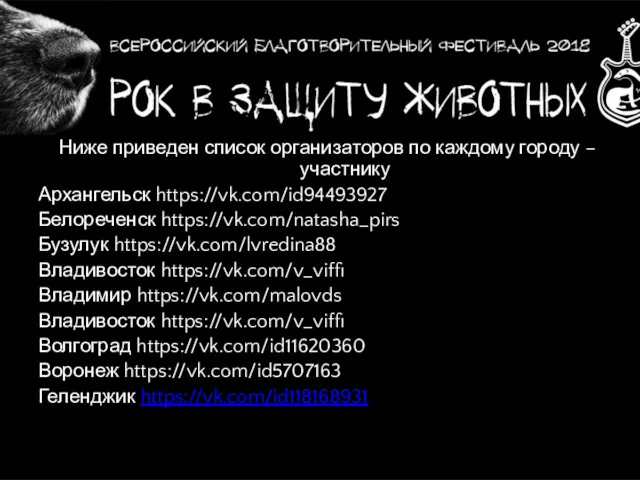 Ниже приведен список организаторов по каждому городу – участнику Архангельск