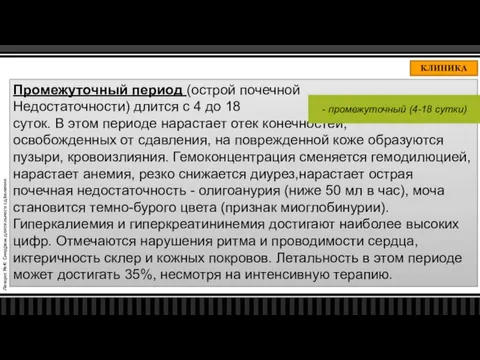 Лекция №4: Синдром длительного сдавления КЛИНИКА Промежуточный период (острой почечной