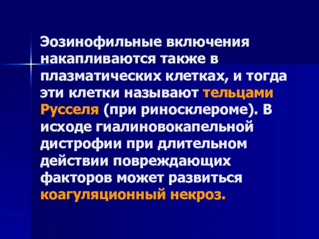 Эозинофильные включения накапливаются также в плазматических клетках, и тогда эти