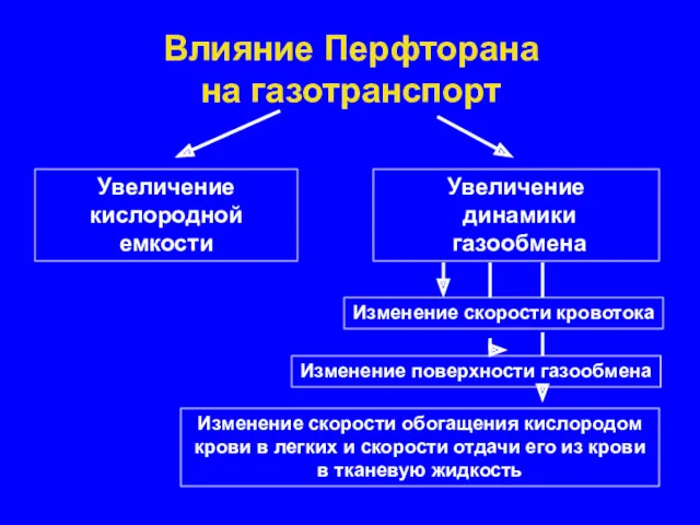 Увеличение кислородной емкости Влияние Перфторана на газотранспорт Увеличение динамики газообмена