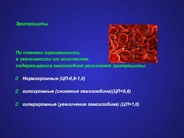 Эритроциты По степени окрашенности, в зависимости от количества cодержащегося гемоглобина