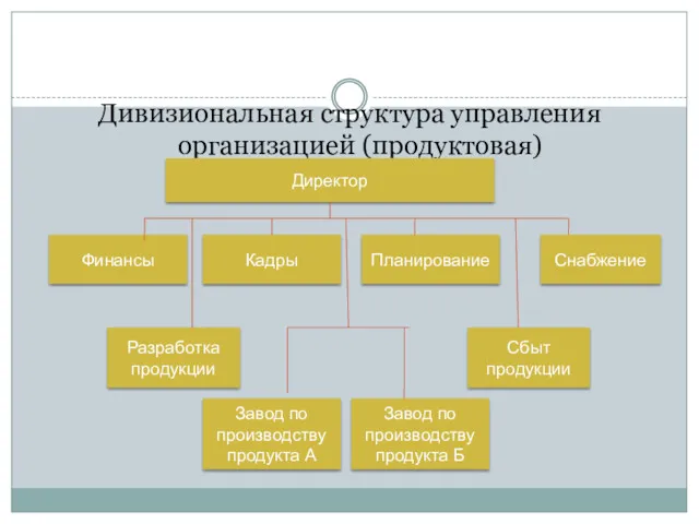 Дивизиональная структура управления организацией (продуктовая) Снабжение