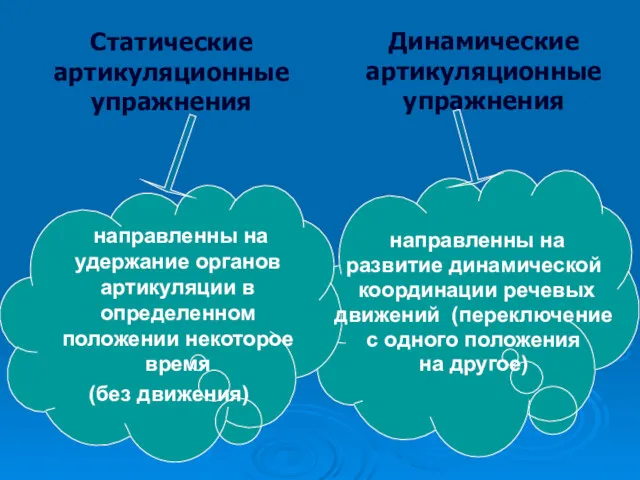 Статические артикуляционные упражнения направленны на удержание органов артикуляции в определенном