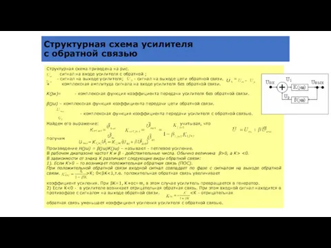 Структурная схема приведена на рис. сигнал на входе усилителя с обратной ; -