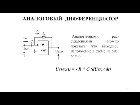 АНАЛОГОВЫЙ ДИФФЕРЕНЦИАТОР Аналогичными рас-суждениями можно показать, что выходное напряжение в