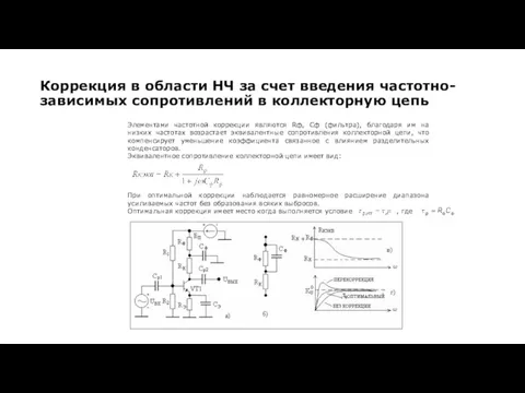 Элементами частотной коррекции являются Rф, Cф (фильтра), благодаря им на низких частотах возрастает