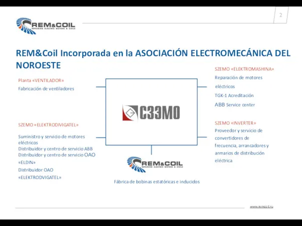 REM&Coil Incorporada en la ASOCIACIÓN ELECTROMECÁNICA DEL NOROESTE 2 www.remcoil.ru Planta «VENTILADOR» Fabricación