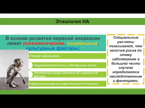 В основе развития нервной анорексии лежат психологические, социальные, культурные факторы: