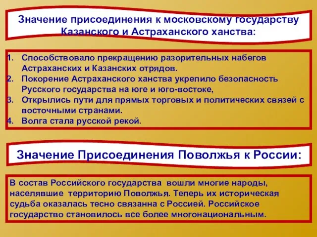 Значение присоединения к московскому государству Казанского и Астраханского ханства: Значение Присоединения Поволжья к