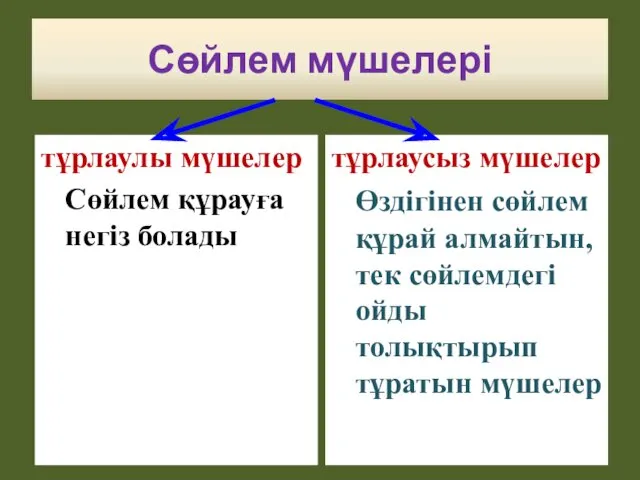 Сөйлем мүшелері тұрлаулы мүшелер Сөйлем құрауға негіз болады тұрлаусыз мүшелер