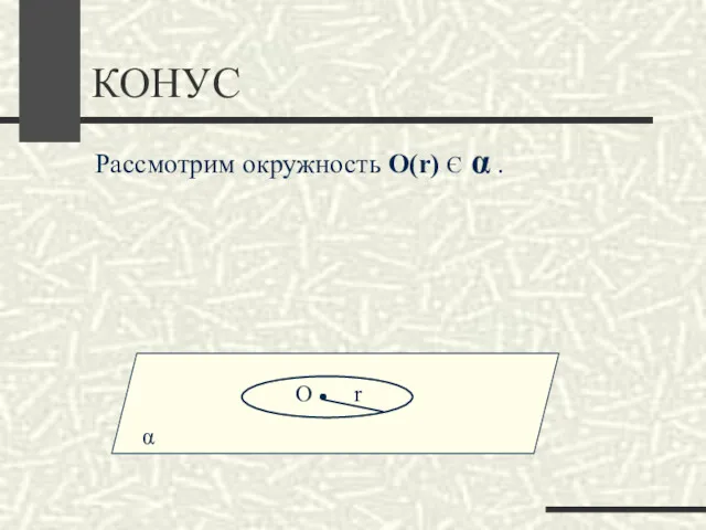 КОНУС α Рассмотрим окружность О(r) Є α .