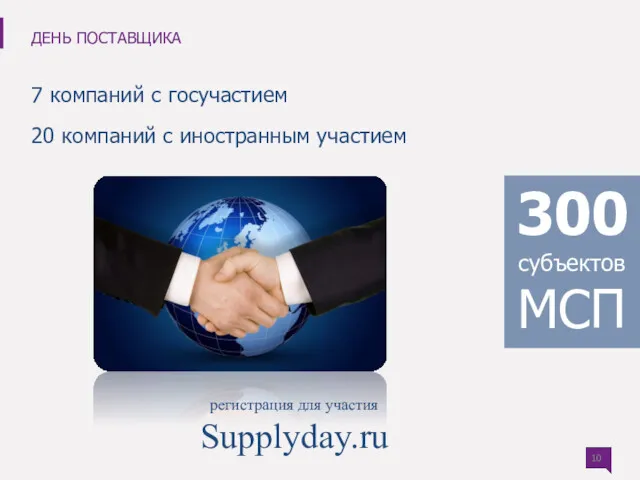 ДЕНЬ ПОСТАВЩИКА регистрация для участия Supplyday.ru 7 компаний с госучастием 20 компаний с