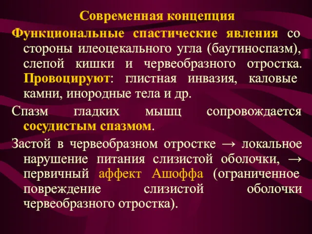 Современная концепция Функциональные спастические явления со стороны илеоцекального угла (баугиноспазм),