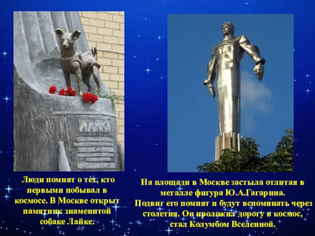 Люди помнят о тех, кто первыми побывал в космосе. В Москве открыт памятник