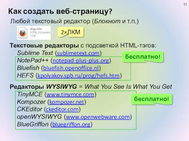 Как создать веб-страницу? Любой текстовый редактор (Блокнот и т.п.) 2×ЛКМ