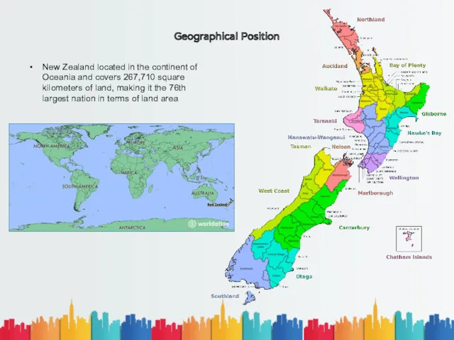 Geographical Position New Zealand located in the continent of Oceania and covers 267,710