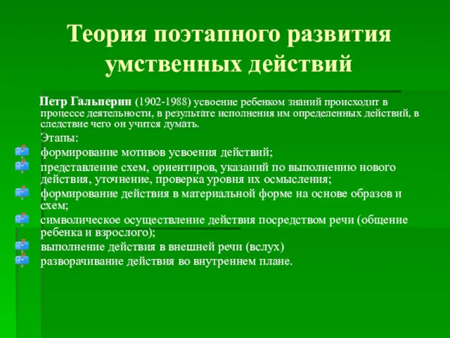 Теория поэтапного развития умственных действий Петр Гальперин (1902-1988) усвоение ребенком