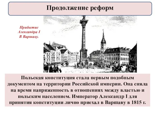 Польская конституция стала первым подобным документом на территории Российской империи. Она сняла на