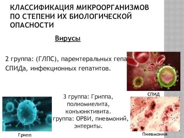 КЛАССИФИКАЦИЯ МИКРООРГАНИЗМОВ ПО СТЕПЕНИ ИХ БИОЛОГИЧЕСКОЙ ОПАСНОСТИ 2 группа: (ГЛПС),