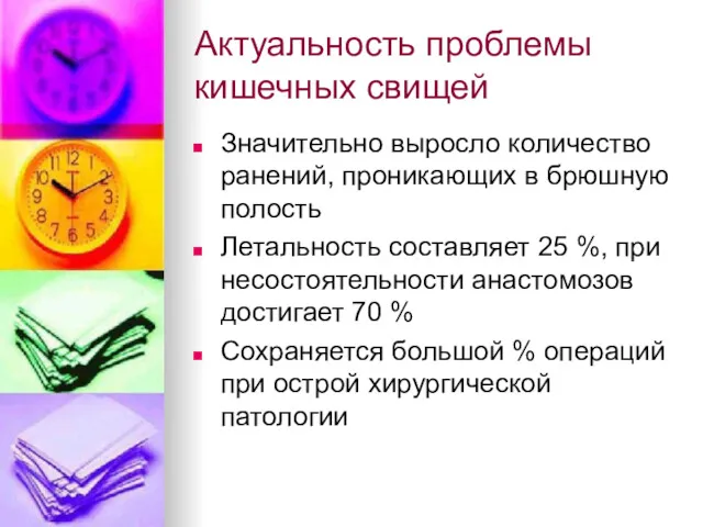 Актуальность проблемы кишечных свищей Значительно выросло количество ранений, проникающих в