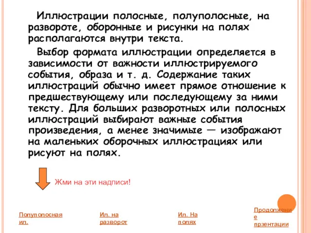 Иллюстрации полосные, полуполосные, на развороте, оборонные и рисунки на полях