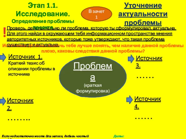 Проблема (краткая формулировка) Источник 1. Краткий тезис об описании проблемы в источнике Источник