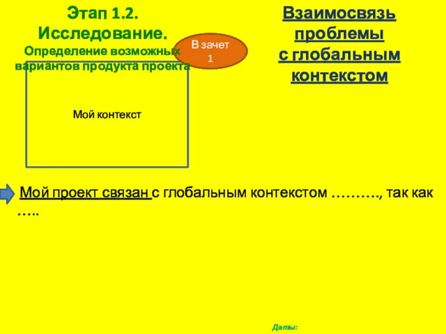 Взаимосвязь проблемы с глобальным контекстом Мой контекст Мой проект связан