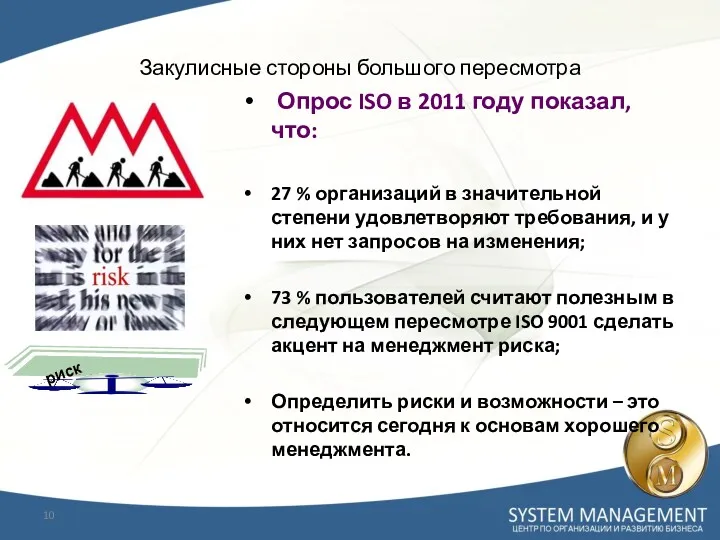 Опрос ISO в 2011 году показал, что: 27 % организаций