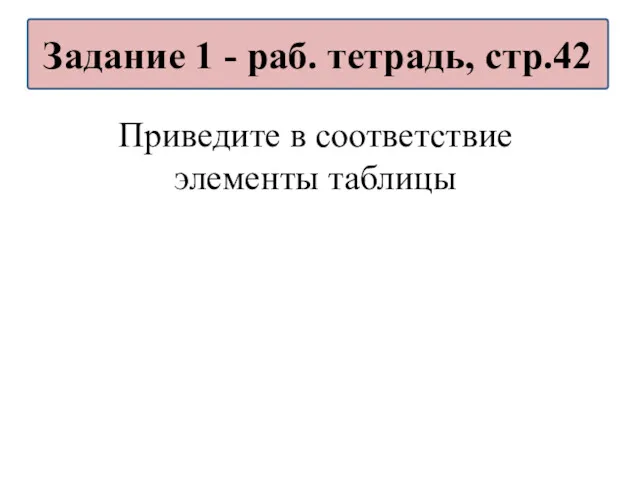 Приведите в соответствие элементы таблицы Задание 1 - раб. тетрадь, стр.42