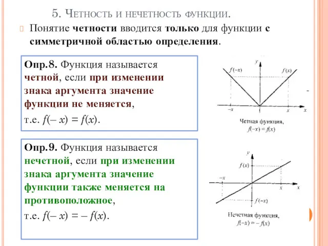 5. Четность и нечетность функции. Понятие четности вводится только для