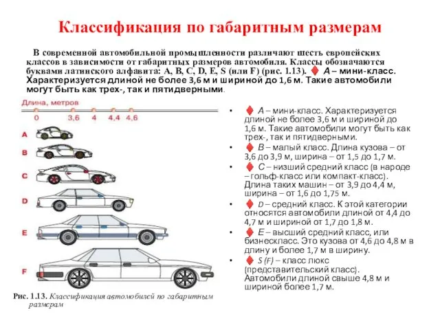 Классификация по габаритным размерам В современной автомобильной промышленности различают шесть